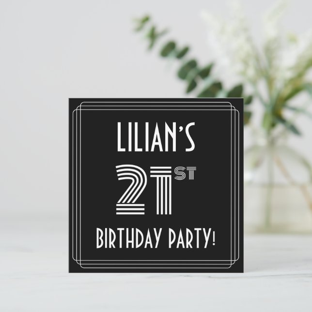 21:a födelsedagen Party: Art Deco Stil w/ anpassat Inbjudningar (Stående Fram)
