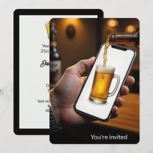 21:a födelsedagen Party Beer Mugg på en Smartphone Inbjudningar