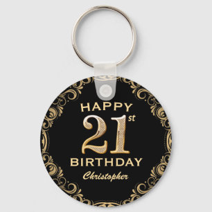 21:a födelsedagen Party Black och Guld Glitter Ram Nyckelring