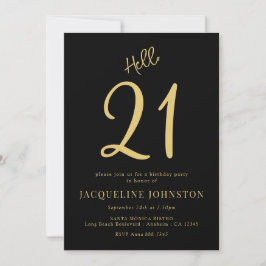 21:a födelsedagen Party Black och Guld Inbjudningar