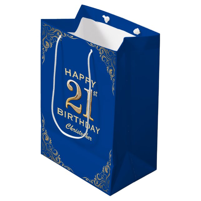 21:a födelsedagen Party Blue och Guld Glitter (Framsidan Vinklad)
