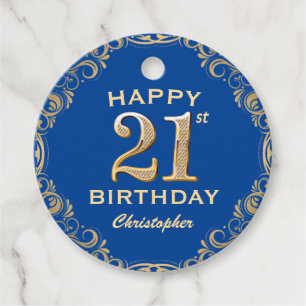 21:a födelsedagen Party Blue och Guld Glitter Ram Gåvor Etiketter