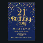 21:a födelsedagen Party - flottan och Guld Inbjudningar<br><div class="desc">21:a födelsedagsbjudan. Elegantens utformning i marinblått och faux glitter guld. Innehåller typsnitt och konfiguration för snyggt av skript. Berätta om du behöver anpassningsbarnas ålder.</div>