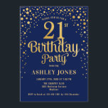 21:a födelsedagen Party - flottan och Guld Inbjudningar<br><div class="desc">21:a födelsedagsbjudan. Elegantens utformning i marinblått och faux glitter guld. Innehåller typsnitt och konfiguration för snyggt av skript. Berätta om du behöver anpassningsbarnas ålder.</div>