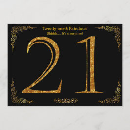 21:a födelsedagen party,Gatsby styl,svart guld gli Inbjudningar