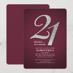 21:a födelsedagen Party Glitter Burgundy Modern Inbjudningar