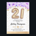 21:a födelsedagen Party - Guld-ballongens Lila Inbjudningar<br><div class="desc">21:a födelsedag,  festinbjudan. Elegantens utformning i faux glitter guld med blommigt accent. Inbjudan-kort med guld nummer 21-ballonger,  skriptteckensnitt med konetti. Lila,  lavender och vit. Perfekt för en snyggt vid firande. Berätta om du behöver anpassningsbarnas ålder.</div>