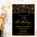 21:a födelsedagen Party Guld Ro Blommigt Black Inbjudningar<br><div class="desc">Elegant öppen linje guld ro skapar perfekten överst gräns. Den svarta bakgrunden ge i en dramatisk vibe och kalligrafin ger en luxpekare. Denna inbjudan ingår i Luxe Guld Ro-samlingen. Den innehåller mallar för födelsedagssvitpapper,  välkomsttecken och party dekorationer.</div>