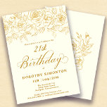 21:a födelsedagen Party Guld Ro Blommigt Elfenbens Inbjudningar<br><div class="desc">Elegant öppen linje guld ro skapar perfekten överst gräns. Den elfenbensvita bakgrunden ge är en sofistikerad varm glöd och kalligrafin ger en luxfärgad beröring. Denna inbjudan ingår i Luxe Guld Ro-samlingen. Den innehåller mallar för födelsedagssvitpapper,  välkomsttecken och party dekorationer.</div>