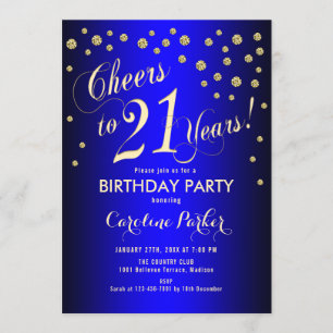 21:a födelsedagen Party - Guld Royal Blue Inbjudningar