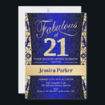 21:a födelsedagen Party - Guld Royal Blue Inbjudningar<br><div class="desc">21:a födelsedagspartiets inbjudan i royalet blue och guld. Elegant inbjudan-kort med faux glitter guld och diamanter. Innehåller dämpat mönster och skriptteckensnitt. Fabulous på 21! Klassisk perfekt för snyggt party. Berätta om du behöver en anpassningsbar ålder.</div>