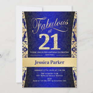 21:a födelsedagen Party - Guld Royal Blue Inbjudningar
