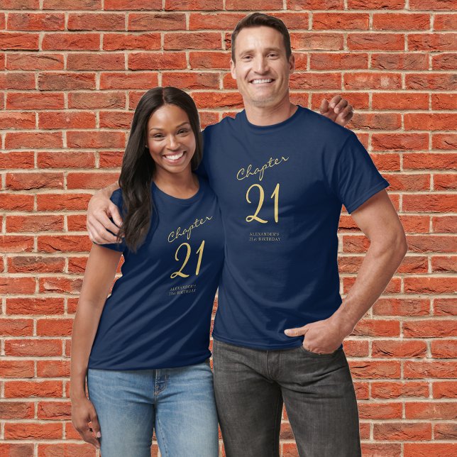 21:a födelsedagen Party Guld-skript blå T Shirt (Skapare uppladdad)