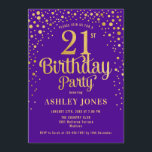 21:a födelsedagen Party - Lila och Guld Inbjudningar<br><div class="desc">21:a födelsedagsbjudan. Utformning av eleganten i royalets lila och Faux glitter guld. Innehåller typsnitt och konfiguration för snyggt av skript. Berätta om du behöver anpassningsbarnas ålder.</div>