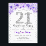 21:a födelsedagen Party - Lilan kring Silver Inbjudningar<br><div class="desc">21:a födelsedagspartiets Elegant för inbjudan i faux glitter silver,  lila och vitt. Inbjudan till blommigt av snyggt med diamanter och ro. Perfekt för glam firande. Berätta om du behöver anpassa dig ytterligare.</div>