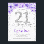 21:a födelsedagen Party - Lilan kring Silver Inbjudningar<br><div class="desc">21:a födelsedagspartiets Elegant för inbjudan i faux glitter silver,  lila och vitt. Inbjudan till blommigt av snyggt med diamanter och ro. Perfekt för glam firande. Berätta om du behöver anpassa dig ytterligare.</div>