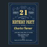 21:a födelsedagen Party - marinens Guld Inbjudningar<br><div class="desc">21:a födelsedagsbjudan. Elegant marin blå,  guld och vit återdesign med skriptteckensnitt. Skål till 21 år! Berätta om du behöver anpassa dig ytterligare.</div>