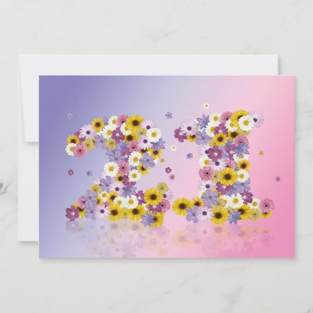 21:a födelsedagen party, med blomstrat brev inbjudningar (Framsida)