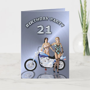 21:a födelsedagen party med flicka och motorcykel inbjudan