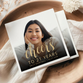 21:a födelsedagen Party Photo Guld Script Cheers Pappersservett