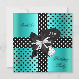 21:a födelsedagen Party Polka Dot Teal Black White Inbjudningar