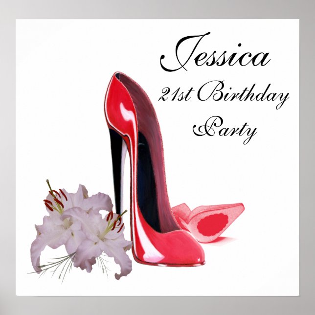 21:a födelsedagen Party Poster med Red Stiletto Sh (Framsidan)