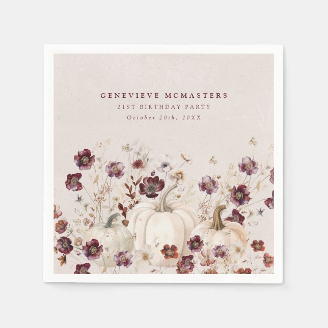 21:a födelsedagen Party Pumpkin Wildbloms Anpassni Pappersservett (Framsidan)