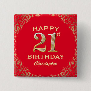 21:a födelsedagen Party Red och Guld Glitter Ram Knapp