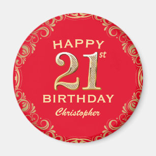 21:a födelsedagen Party Red och Guld Glitter Ram Magnet