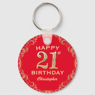 21:a födelsedagen Party Red och Guld Glitter Ram Nyckelring
