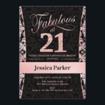 21:a födelsedagen Party - Ro Guld Black Inbjudningar<br><div class="desc">21:a födelsedagspartiets inbjudan i svart och ro guld. Elegant inbjudan-kort med faux glitter ro guld och diamanter. Innehåller dämpat mönster och skriptteckensnitt. Fabulous på 21! Klassisk perfekt för snyggt party. Berätta om du behöver en anpassningsbar ålder.</div>