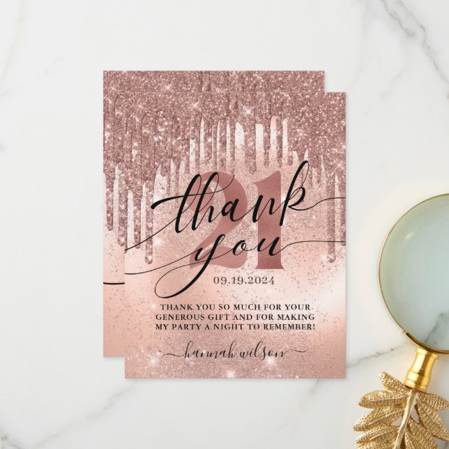 21:a födelsedagen Party Ro Guld  Tack Kort (Fram/Back In Situ)