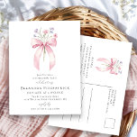 21:a födelsedagen Party  Rosa Bow Wildblomma Inbjudan Vykort<br><div class="desc">En feminin rosa coquette-buk dekoreras med små vilda blommor av rosa och lila.</div>