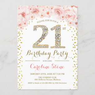 21:a födelsedagen Party - Rosan kring Guld Inbjudningar