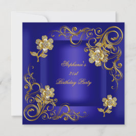 21:a födelsedagen Party Royal Blue Guld Diamond Inbjudningar