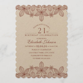 21:a födelsedagen Party Rustic Snöre Kraft Papper Inbjudningar