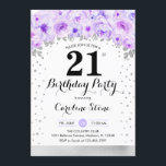 21:a födelsedagen Party - Silver Lila blommor Inbjudningar<br><div class="desc">21:a födelsedag,  festinbjudan. Elegantens utformning i faux glitter silver med blommigt accent. Inbjudan-kort med skriptteckensnitt och konfiguration. Pastel lila och vit. Perfekt för en snyggt 30 dagar firande. Berätta om du behöver anpassningsbarnas ålder.</div>