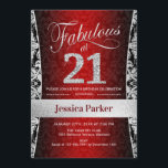 21:a födelsedagen Party - Silver Red Black Inbjudningar<br><div class="desc">21:a födelsedagspartiets inbjudan i rött svart och silver. Elegant inbjudan-kort med faux glitter silver och diamanter. Innehåller dämpat mönster och skriptteckensnitt. Fabulous på 21! Klassisk perfekt för snyggt party. Berätta om du behöver en anpassningsbar ålder.</div>