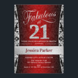 21:a födelsedagen Party - Silver Red Black Inbjudningar<br><div class="desc">21:a födelsedagspartiets inbjudan i rött svart och silver. Elegant inbjudan-kort med faux glitter silver och diamanter. Innehåller dämpat mönster och skriptteckensnitt. Fabulous på 21! Klassisk perfekt för snyggt party. Berätta om du behöver en anpassningsbar ålder.</div>