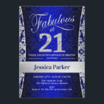 21:a födelsedagen Party - Silver Royal Blue Inbjudningar<br><div class="desc">21:a födelsedagspartiets inbjudan i royalet blue och silver. Elegant inbjudan-kort med faux glitter silver och diamanter. Innehåller dämpat mönster och skriptteckensnitt. Fabulous på 21! Klassisk perfekt för snyggt party. Berätta om du behöver en anpassningsbar ålder.</div>