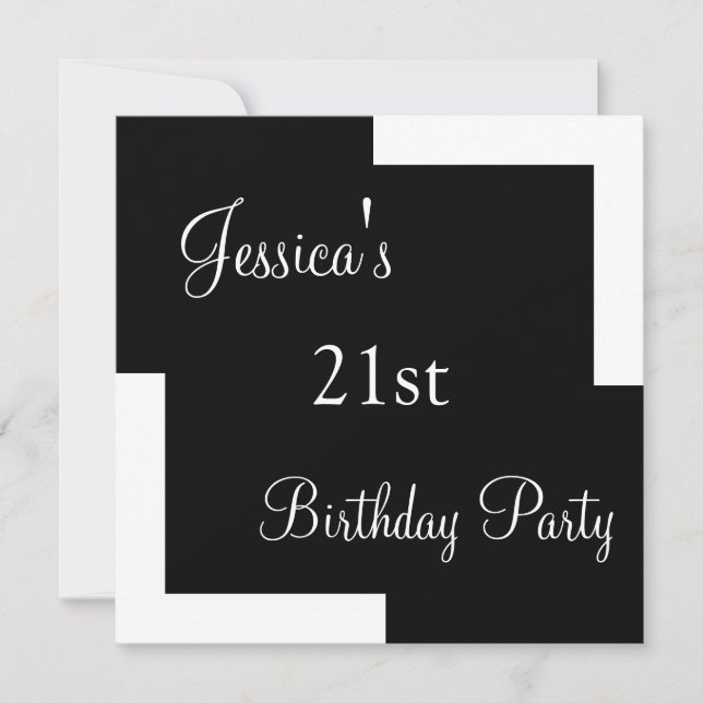 21:a födelsedagen Party Simple Black & White Inbjudningar (Framsida)