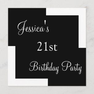 21:a födelsedagen Party Simple Black & White Inbjudningar