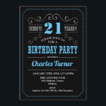 21:a födelsedagen Party - svart blå Inbjudningar<br><div class="desc">21:a födelsedagsbjudan. Elegant svart,  blå,  vit återgivning med mönster och skript. Skål till 21 år! Berätta om du behöver anpassa dig ytterligare.</div>