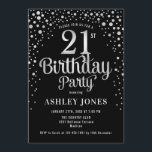 21:a födelsedagen Party - Svarta och Silver Inbjudningar<br><div class="desc">21:a födelsedagsbjudan. Utformning av eleganten i svart och faux glitter silver. Innehåller typsnitt och konfiguration för snyggt av skript. Berätta om du behöver anpassningsbarnas ålder.</div>