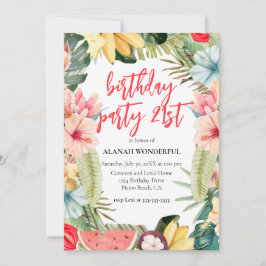21:a födelsedagen Party Tropical Blommigt Watercol Inbjudningar