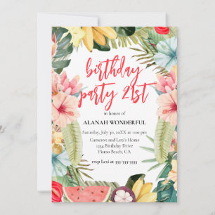 21:a födelsedagen Party Tropical Blommigt Watercol Inbjudningar