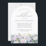 21:a födelsedagen Party Vit ros Blue Blommigt Inbjudningar<br><div class="desc">Elegant vit ros och blå blommigt för vilda blommor arrangemang dekorerar grund i denna moderna bålformade födelsedagsinbjudan. 21:a är skrivet i ett modernt skript. Återstoden av texten är en rymlig serif.</div>