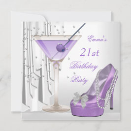 21:a födelsedagen Party White Lilac Martini Pearl  Inbjudningar