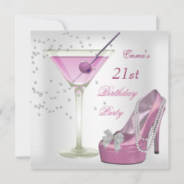 21:a födelsedagen Party White Rosa Martini Shoes Inbjudningar