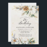 21:a födelsedagen Party Winter White Blommigt Grey Inbjudningar<br><div class="desc">Elegant vita blommor är inkapslade i vintergröna gräs och i pinsekon. Blommigten är utformad med ett mjukt elfenbensfärgat tvätta som är infunderat med mjuka guld-fläckar. Perfekt för en jul- eller vinterfödelsedagsfest.</div>